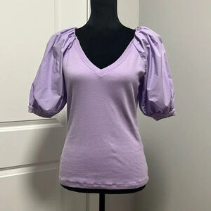 a loves a Women's Purple Stretchy Soft Top Puffy Sleeves Blouse size M